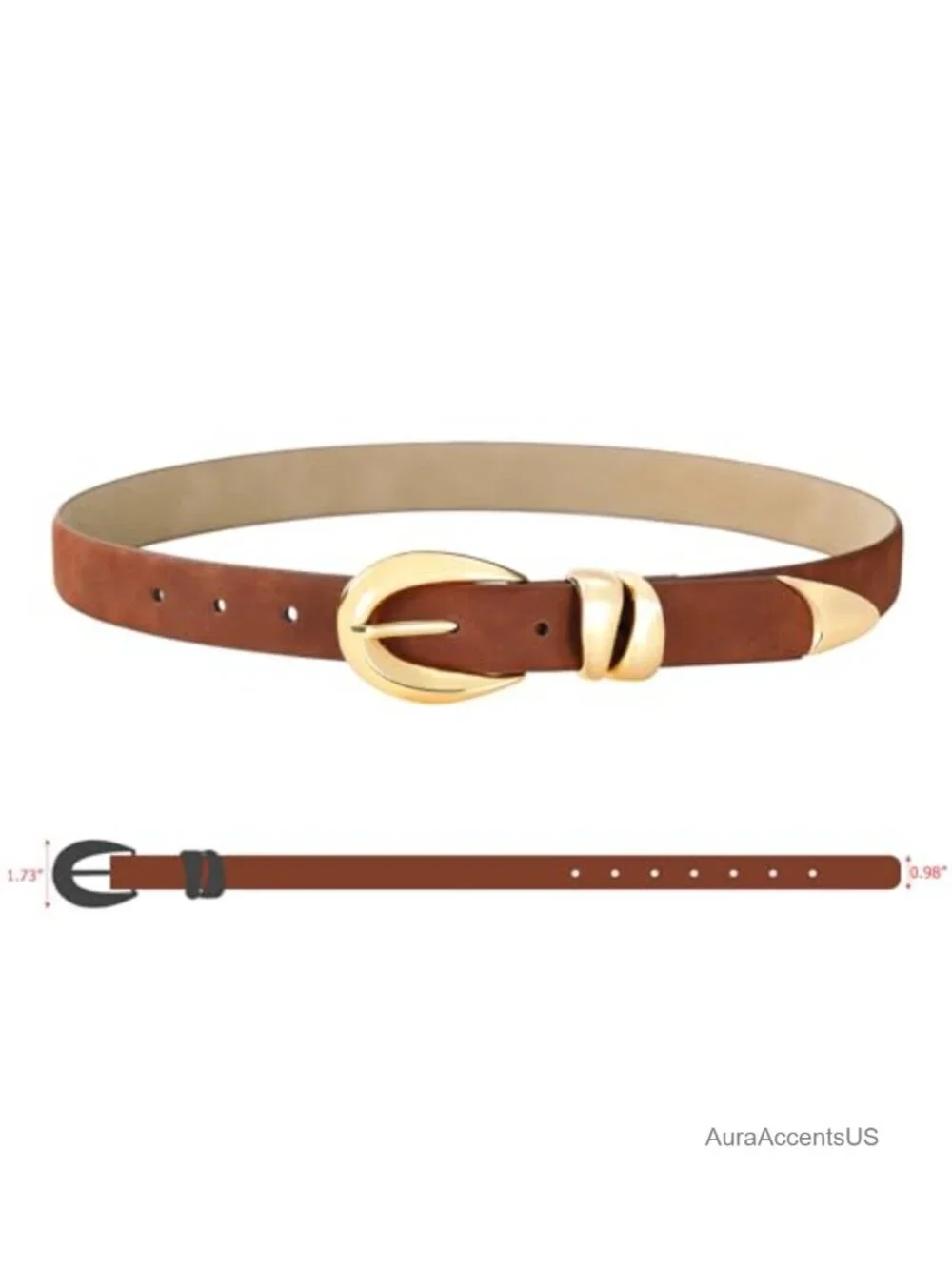 Women's Faux Leather Belt with Gold Buckle - Stylish Dress Belt